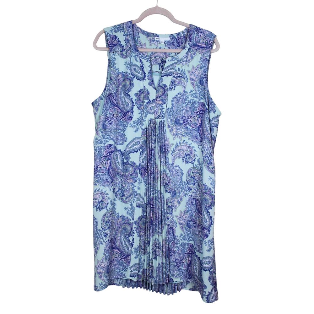 DR2 Blue Paisley Sleeveless A-line Pleated Whimsy Hippie Summer Dress Size XL